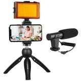 Cumpara ieftin Kit vlogging complet pentru telefon, camera, mini panou LED, trepied filet 1 4, suport telefon si microfon cu patina, Puluz