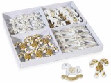 Set 32 decoratiuni Craciun polirasina alba aurie cu adeziv cm 3 x 3,5 H