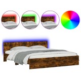Cumpara ieftin Cadru de pat cu tablie si LED, stejar fumuriu, 200x200 cm