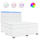 Cumpara ieftin Pat box spring cu saltea, alb, 180x200 cm, piele ecologica