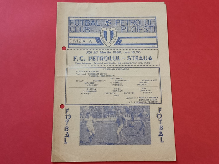 Program meci fotbal PETROLUL PLOIESTI - STEAUA BUCURESTI (27.03.1986)