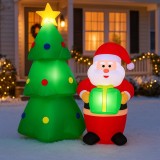 Decoratiune exterior gonflabila de Craciun cu Mos Craciun si brad iluminat, LED, compresor integrat, 148 cm Household NewTrend