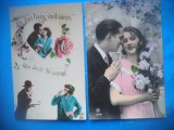 HOPCT 1638 CUPLU-ROMANTICA-FRANTA--LOT 2 CARTI POSTALE VECHI-CIRCULATE
