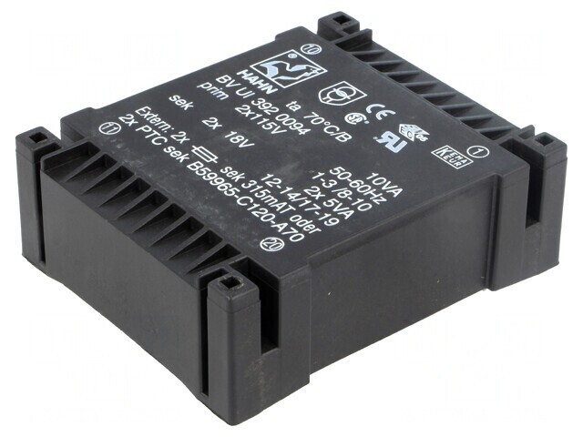 Transformator &icirc;ncapsulat 10VA 115VAC 2x18V 277mA