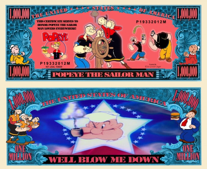 !! SUA = FANTASY NOTE (TJ6) = DESENE ANIMATE : POPEYE MARINARUL - 2012 - UNC