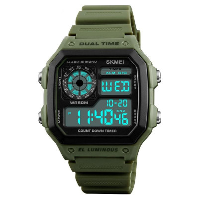 Ceas barbati Skmei Sport Multifunctional Digital Alarma Casual Army Verde foto