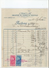 Romania, &quot;Camelia&quot;, Industrie de casinci si tricotaje, Factura, Bacau, 1930