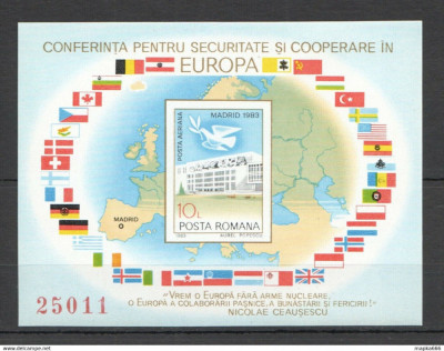 ROMANIA 1983 - LP 1086 , CONFERINTA PENTRU SECURITATE CSCE , COLITA NESTAMPILATA foto