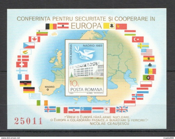 ROMANIA 1983 - LP 1086 , CONFERINTA PENTRU SECURITATE CSCE , COLITA NESTAMPILATA