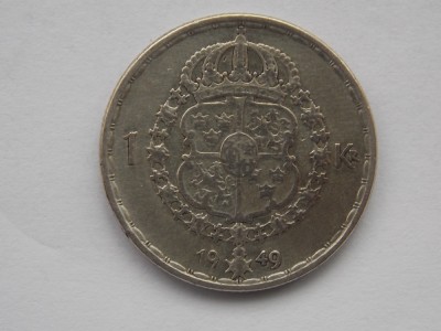 1 KRONA 1949 SUEDIA-argint foto