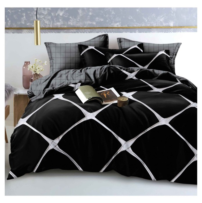 Lenjerie pat dublu,bumbac finet,6 piese,cearceaf cu elastic 180x200cm, cearceaf pilota 200x230cm, 2 fete de perna 50x70, 2 fete de perna 70x70-A1128