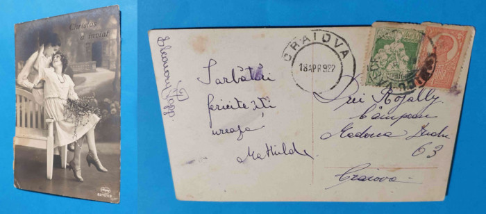 Carte Postala superba, circulata datata 1922 - Christos a Inviat, scena galanta