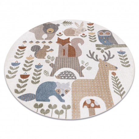 Covor BONO 8425 cerc Animale de pădure crem / maro, cerc 140 cm