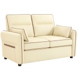 HOMCOM Canapea 2 Locuri din Piele Ecologică cu Umplutură Groasă, Buzunar Lateral și 2 Perne, 136x81x90 cm, Bej | Aosom Romania