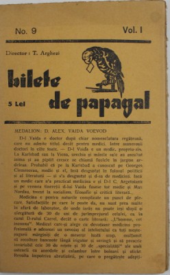 BILETE DE PAPAGAL , NR. 9 , VOL. I , director TUDOR ARGHEZI , INTERBELICA foto