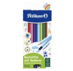 Creioane colorate 12 culori cu radiera Pelikan