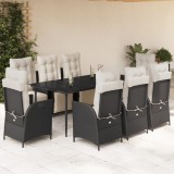 VidaXL Set mobilier de grădină cu perne, 9 piese, negru, poliratan