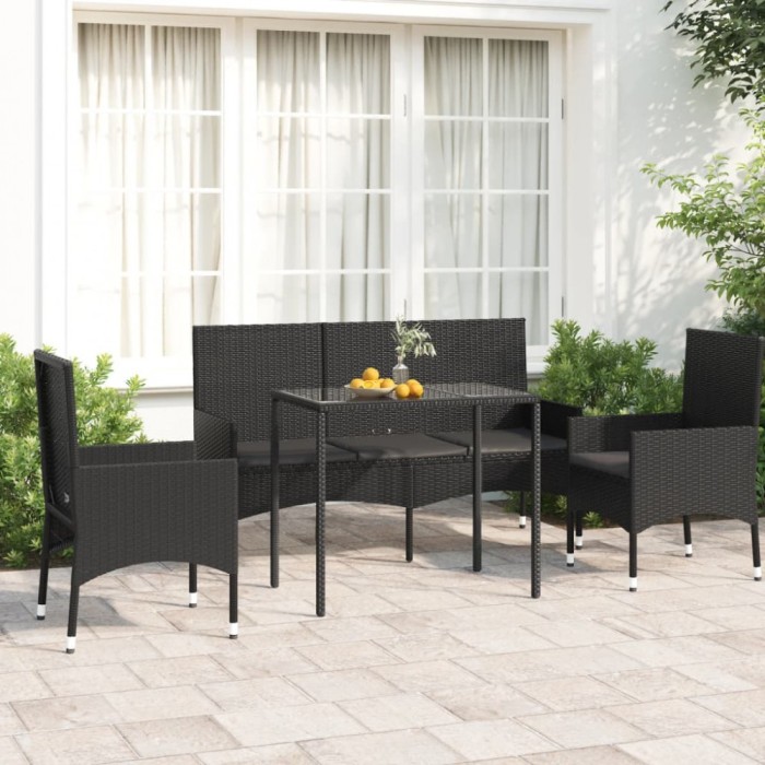 Gossi set mobilier relaxare gradina 4 piese cu perne poliratan negru