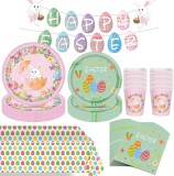 Set de petrecere pentru Paste Amycute, hartie, multicolor, 98 piese, 24 de persoane