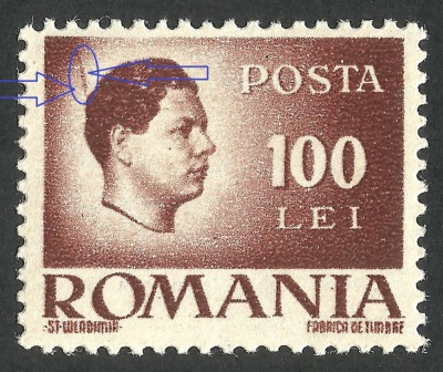 EROARE ROMANIA 1945 LP 188 REGELE MIHAI I MNH - BARA OBLICA LA CEAFA EFIGIEI foto