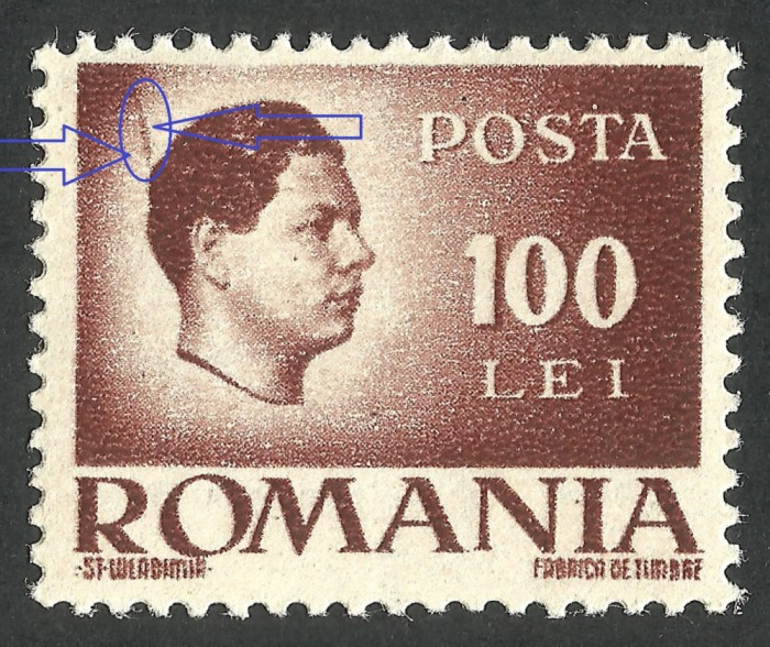 EROARE ROMANIA 1945 LP 188 REGELE MIHAI I MNH - BARA OBLICA LA CEAFA EFIGIEI