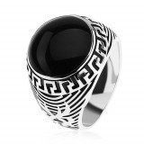 Inel argint 925, cerc negru lucios, ornament cheie grecească - Marime inel: 57