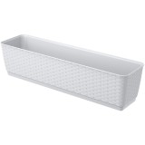 Jardiniera decorativa, Prosperplast, imitatie ratan, alba, 59x15.4x14.2 cm, Old