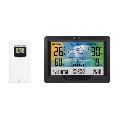 Set Statie meteo fara fir si Transmitator exterior 72DESI, cu ecran mare LCD color, prognoza meteo, presiune atmosferica, temperatura si umiditate int foto