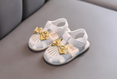 Sandalute ivoire pentru fetite - Gold bow (Marime Disponibila: 6-9 luni foto
