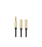 Cablu audio 3.5mm&nbsp;Mic + Headphone Male la 2x Female-Culoare Negru-auriu, Vention