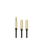 Adaptor audio 3.5mm&nbsp;Mic + Headphone Male la 2x Female-Culoare Negru-auriu