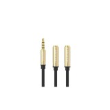 Cablu audio 3.5mm&nbsp;Mic + Headphone Male la 2x Female-Culoare Negru-auriu