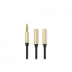 Adaptor audio 3.5mm Mic + Headphone Male la 2x Female-Culoare Negru-auriu