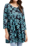 Tunici pentru femei Enmain cu m&acirc;neci 3/4, croi relaxat, tunici lungi largi, bluze cu guler rotund elastice, confortabile, mărimi S-5XL