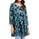 Tunici pentru femei Enmain cu m&acirc;neci 3/4, croi relaxat, tunici lungi largi, bluze cu guler rotund elastice, confortabile, mărimi S-5XL