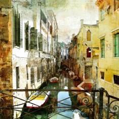 Tablou canvas Venetia, Italia, canal, barci, pictura2, 75 x 50 cm