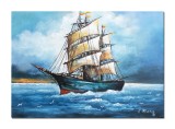 Cumpara ieftin Tablou peisaj marin cu velier pictat manual, In bataia vantului, 70x50cm ulei pe panza, Constantin Feraru