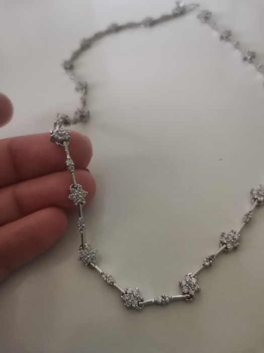 Colier LUXURY INOX -placat cu aur alb 18k si cristale zirconia albe- STANTAT