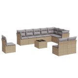Set canapele de gradina cu perne, 11 piese, bej, poliratan