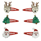 Set Clame Păr Crăciun, Model Reindeer, Moș Crăciun și Brad, Roșu, 6 Bucăți, Oem