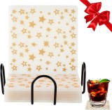 Set de 6 coastere cu suport Coikes, silicon/otel inoxdidabil, bej/negru