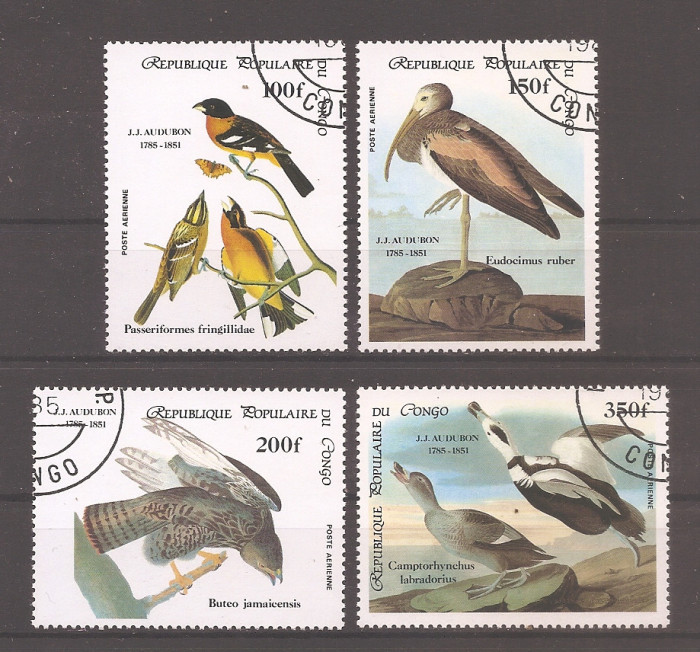 Congo 1985 -Păsări-200 de ani de la nașterea lui John J. Audubon, PA, Stampilate