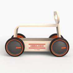 Jucarie din lemn 3 in 1 Ambulanta DriveMe Wood: masinuta ride-on, premergator si carucior de jucarii MamaToyz