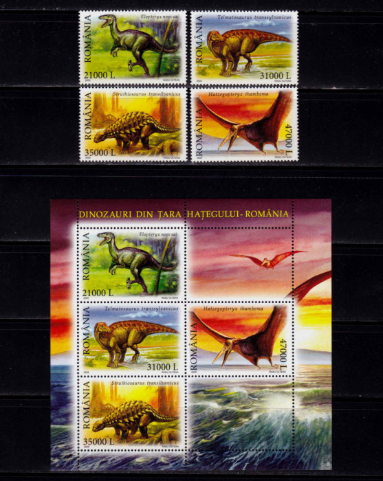 RO 2005 ,LP 1675+a ,&quot;Dinozauri din Tara Hategului&quot; , serie+colita 350 , MNH