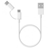 Cablu Date si Incarcare USB-A - microUSB / USB-C Xiaomi Mi 2in1, 18W, 0.3m, Alb SJV4083TY