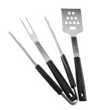 Set 3 ustensile pentru gratar din inox cu maner din lemn, spatula, cleste si furculita Household NewTrend