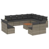 Cumpara ieftin Set mobilier de gradina cu perne, 13 piese, gri, poliratan