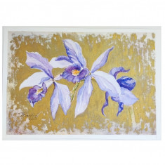 Tablou, Flori cu contrast auriu, acuarela pe hartie, neinramat, 25x35 cm