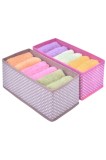 Cumpara ieftin Set 2 cutii de depozitare cu imprimeu buline albe, DecorCasa, 28 x 14 x 13.5 cm
