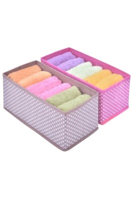 Set 2 cutii de depozitare cu imprimeu buline albe, DecorCasa, 28 x 14 x 13.5 cm foto